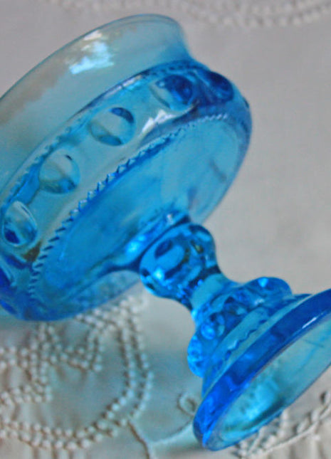 Blue Glass Footed Bowl - Thumb Print Pattern
