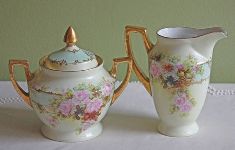 Antique H&C Selb Bavarian Porcelain Creamer and Sugar Bowl