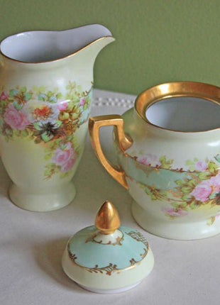 Antique H&C Selb Bavarian Porcelain Creamer and Sugar Bowl