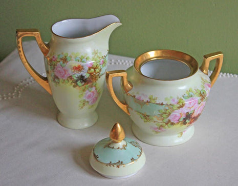 Antique H&C Selb Bavarian Porcelain Creamer and Sugar Bowl