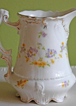 Vintage Porcelain Creamer and Sugar Jar. Bavarian, Gasser, Hand-Painted Violet Motif. Collectibles.