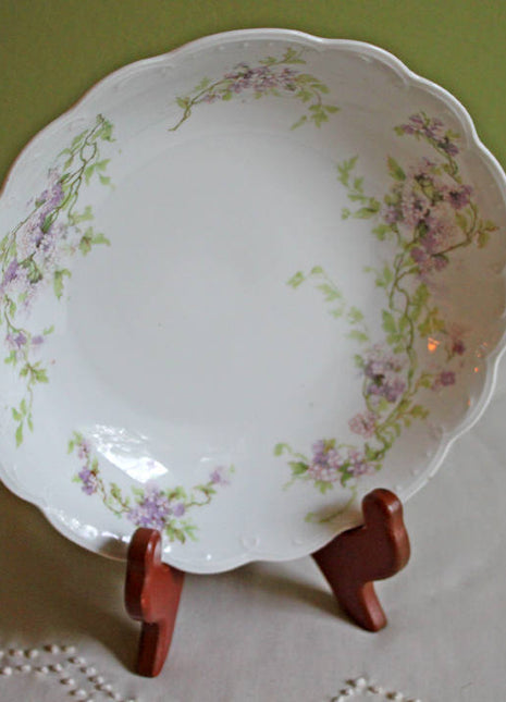 Antique Soup Bowl with Scalloped Rim & Lavender Flowers - M.Z. Austria