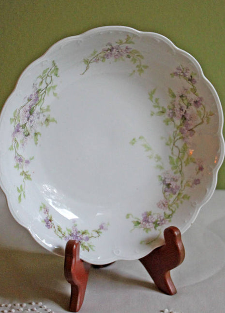 Antique Soup Bowl with Scalloped Rim & Lavender Flowers - M.Z. Austria