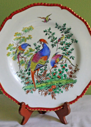Decorative Plate by Royal Worcester. Hand Painted Pheasants on Bone China Plate. Plate for Gadrooned Cabinet Display. Plate Made in England.