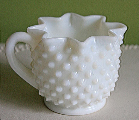 Milk Glass Creamer with Star Shaped Rim and Hobnail Pattern