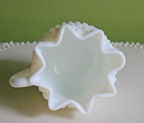 Milk Glass Creamer with Star Shaped Rim and Hobnail Pattern