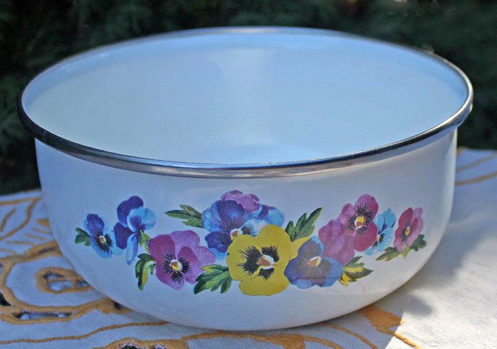 Vintage Kobe Enameled Cookware Japan | White with Floral Pattern | Pink,  Purple, Blue