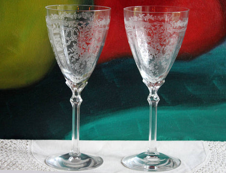 Antique Fostoria Crystal Wine Glass with June Etch