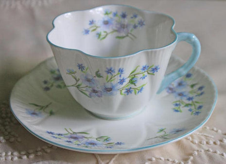 Antique Cup and Saucer by Shelley. Blue Rock Pattern. Tea Cup Made in England, Number 13591.