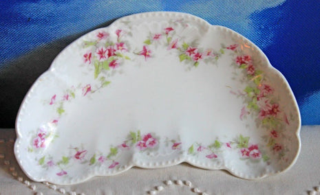 Limoges Bone Plate - Tiny Roses and Scolloped Rim