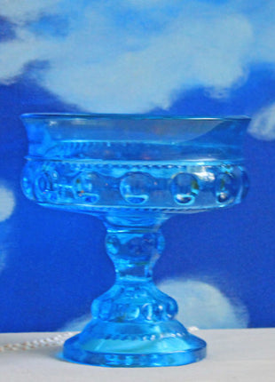 Blue Glass Footed Bowl - Thumb Print Pattern