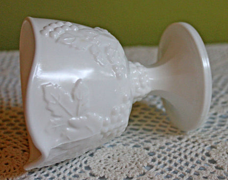 Milk Glass Creamer Footed Pitcher with Harvest Pattern