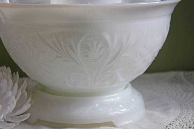 Milk Glass Punch Bowl Set with Cups and Stand. White Glass Bowl