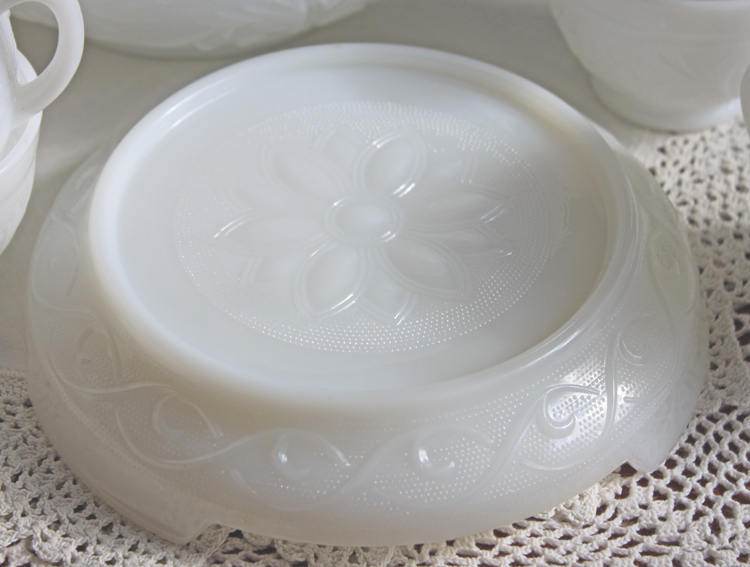 Milk Glass Punch Bowl Set with Cups and Stand. White Glass Bowl