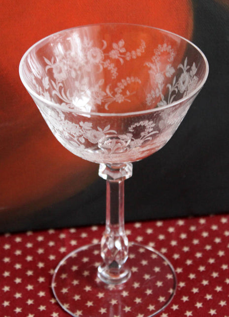 Fostoria Vintage Crystal Champagne with Bouquet Etching - Set of Five