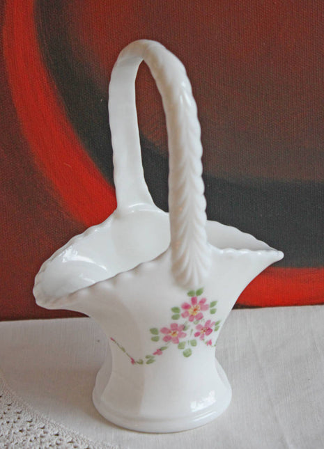 Westmoreland Milk Glass Basket with Hand Painted Flowers. Basket for Home Decor Display, Wedding Table Decor. Great Gift Idea.