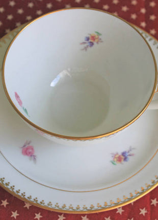 Limoges Chastagner Tea Cup and Saucer - French Porcelain, Flowers Gold Rims