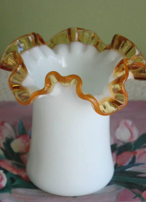Milk Glass Vase with Ruffled Edge, White Glass, Vintage housewares, Antique kitchenware, Retro home decor, Vintage tableware, Antique glassware, Vintage homewares, Retro decorative items