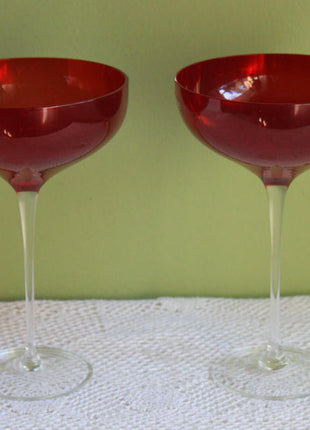Red European Crystal Champagne Glasses