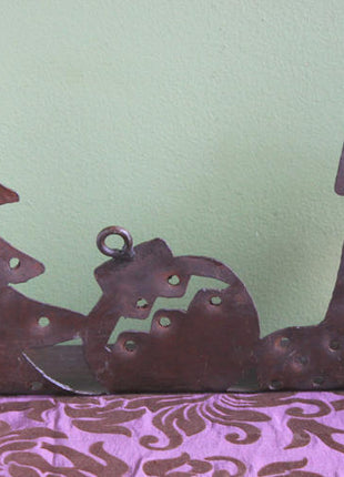 Rustic Metal Shelf with Christmas Motif Cutouts - Stand for Tea Candles