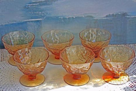 Set of Six Footed Amber Glass Dessert Bowls