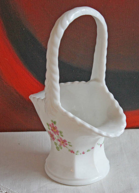 Westmoreland Milk Glass Basket with Hand Painted Flowers. Basket for Home Decor Display, Wedding Table Decor. Great Gift Idea.