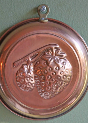 Copper Mold with Embossed Strawberries Decorative Wall Hanging