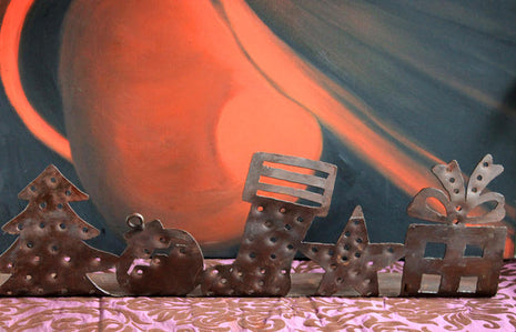 Rustic Metal Shelf with Christmas Motif Cutouts - Stand for Tea Candles