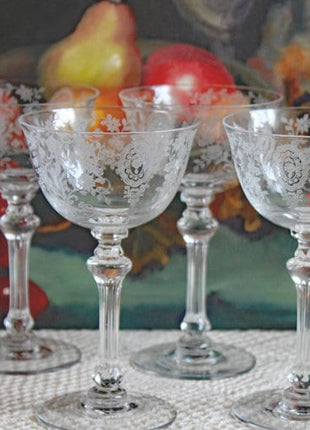 Vintage Modern Clear Gilt Tiffin Glass Wine Glasses - Set of 6