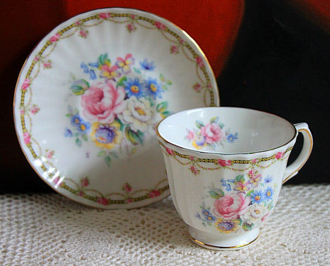 Tea Set by Duches. Antique Cup and Saucer. Floral Pattern Cup and Saucer Made in England, Old English Cup. Fine Bone China Cup and Saucer.