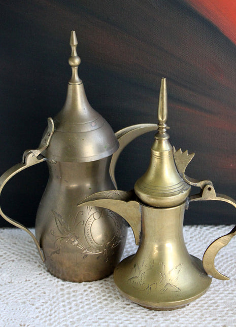 Set of 2 Vintage Brass Aftaba Water Pitchers