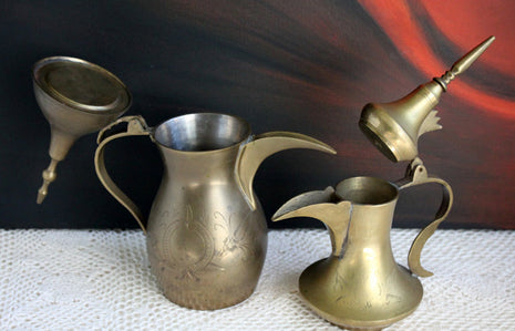 Set of 2 Vintage Brass Aftaba Water Pitchers