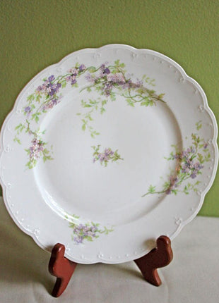 Antique Austrian Plate Replacement. M.Z. Austria Porcelain Salad Plate with Scalloped Rim, Lavender Flowers by Imperial Vienna.