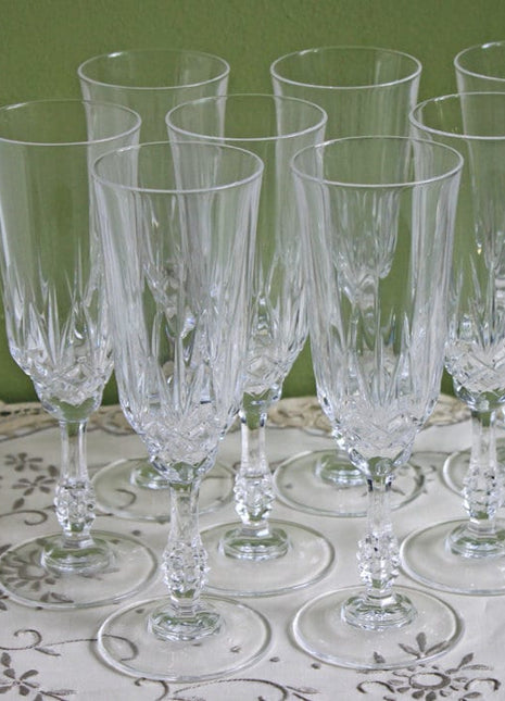 Vintage Crystal Glasses with Ornate Stem - Set of 8