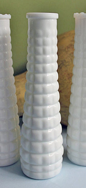 Milk Glass  Vase for Floral Arrangements. Fluted Vase with Square Pattern. Collectible Wedding Milk Glass.  Price is for One Vase