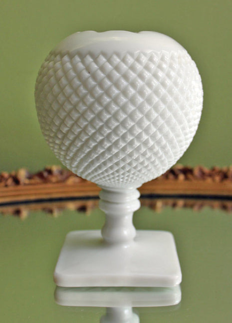 Westmoreland Milk Glass Footed Ivy Vase or Planter - Diamond Pattern