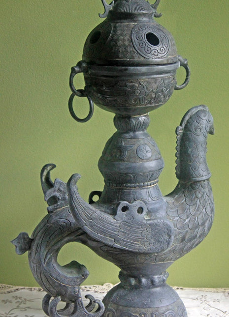 Antique Bronze Incense Burner. Asian Ritual Vessel. 18th-19th Century China Large Incense Burner in Shape of Bird. Museum Quality Artifact.