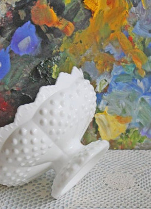 Fenton Milk Glass Epergne Vase Base Replacement. Scalloped Rims and Hobnail Pattern Vase.