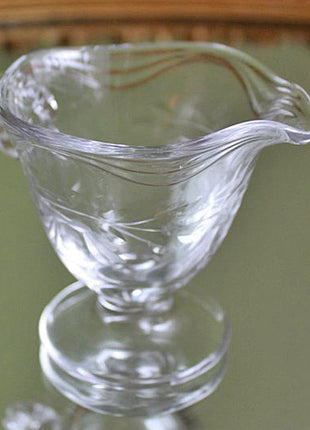 Vintage Cut Glass Footed Creamer with Hobnail Handle with Cut Flowers and Leaves