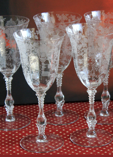 Vintage 1930s Rose Point Cambridge Short Martini Glasses