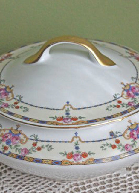 Tureen by Victoria China Replacement. Antique Serving Bowl with Lid in Warwick Pattern.
