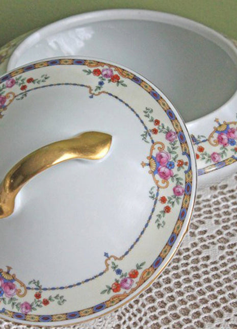 Tureen by Victoria China Replacement. Antique Serving Bowl with Lid in Warwick Pattern.