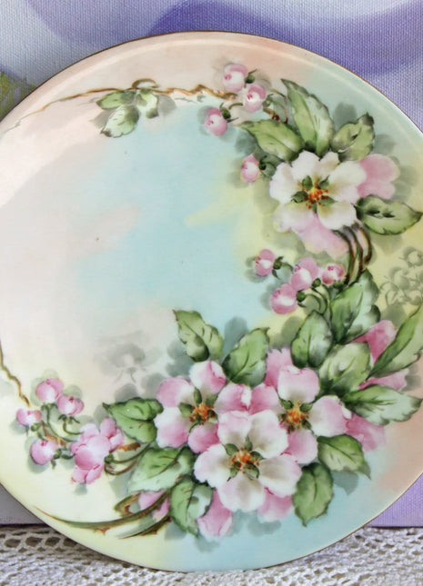 Limoges Plate with Hand Painted Apple Blossoms.