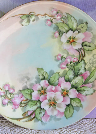 Limoges Plate with Hand Painted Apple Blossoms.