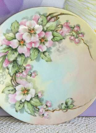 Limoges Plate with Hand Painted Apple Blossoms.