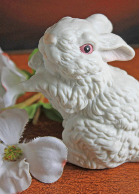 Pottery Bunny Figurine with Textured Fur.
