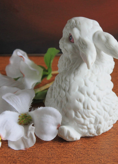 Pottery Bunny Figurine with Textured Fur.