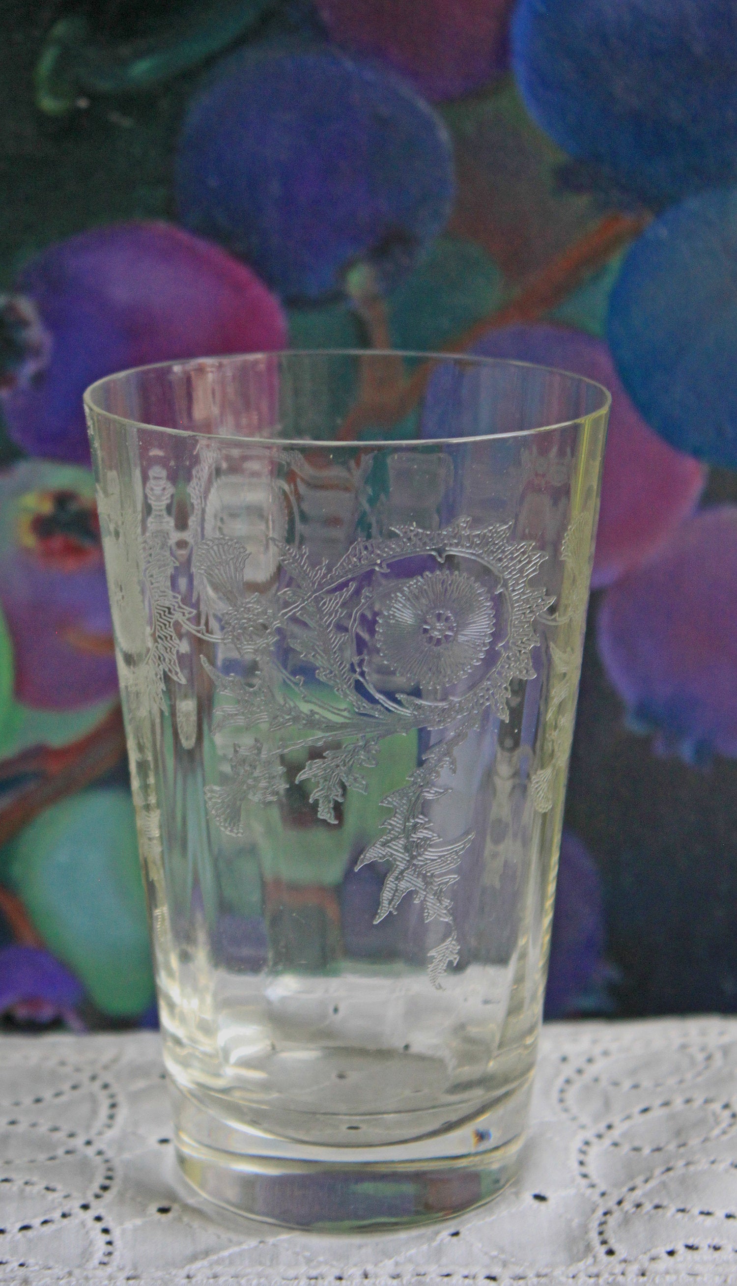 Etched Glass Tumblers. Set of Eight Water or Juice Glasses