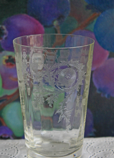 Etched Glass Tumblers. Set of Eight Water or Juice Glasses.