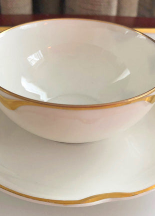Antique Cup and Saucer. Warwick Tea or Coffee Set. Made in the USA. Delicate Cottage Rose Motif.